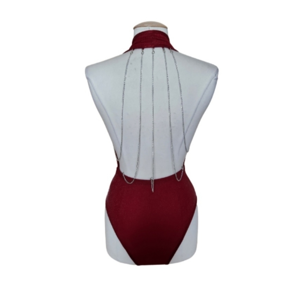 NWOT Shein Red Mesh Halter Top Body Suit - Picture 5 of 7